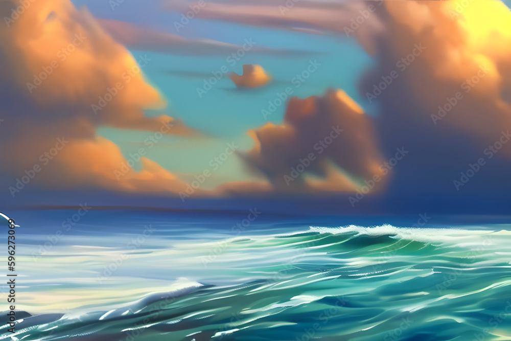 Obraz premium sunset over the sea. sunset on the beach. seascape oil painting. seascape. oil painting.