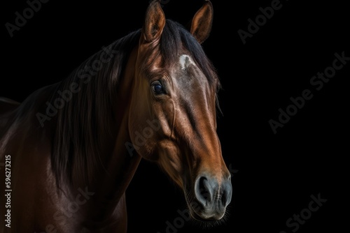 close-up portrait of a majestic horse against a dark background. Generative AI