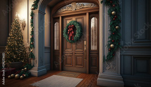 Christmas modern exterior front door interior design AI Generated image