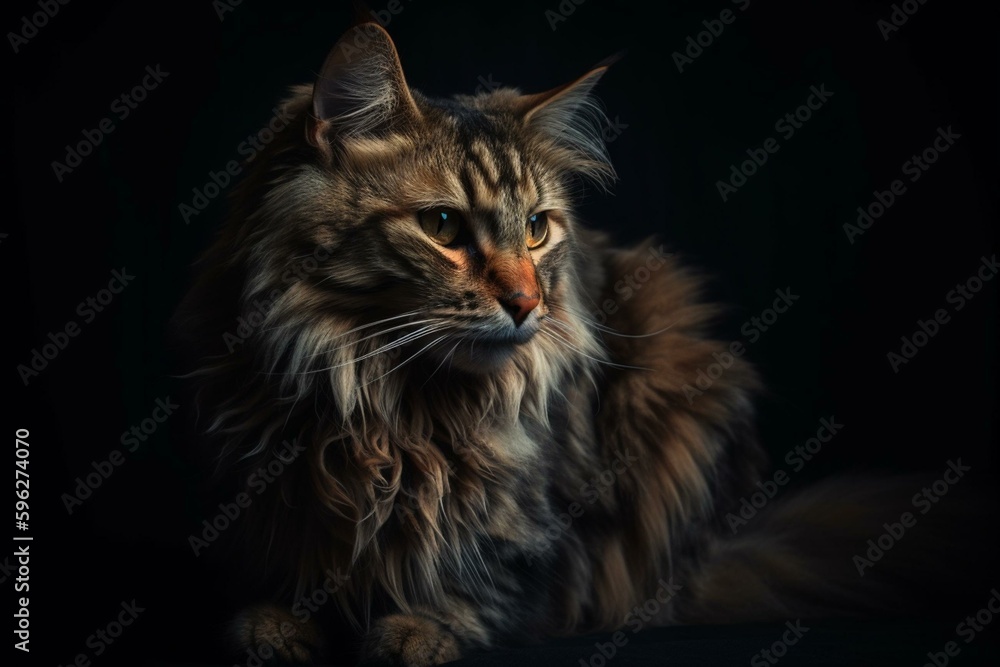 Beautiful curly Laperm cat against a dark background with a playful demeanor. Generative AI