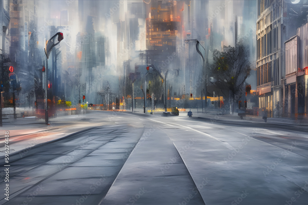 street in the city. city streets. cityscape. cityscape painting. dark cityscape. dark urbanscape. 