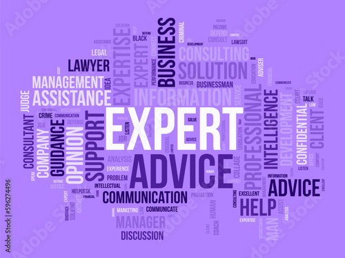Word cloud background concept for Expert advice. Service support help with expert opinion guidance. vector illustration.
