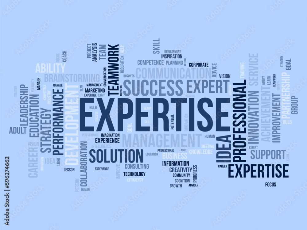 Obraz premium Word cloud background concept for Expertise. Business success performance, expensive skill competence of career achievement. vector illustration.