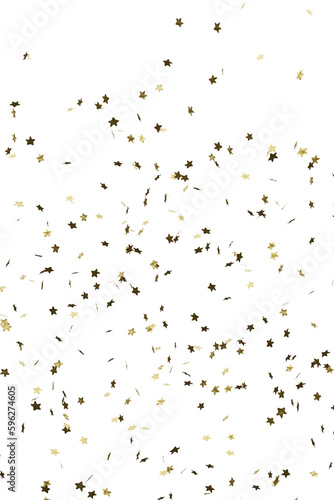 Gold confetti in shape of stars. Isolated, cut out. 3d rendering