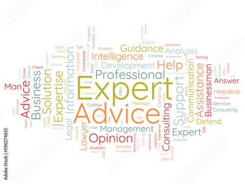 Word cloud background concept for Expert advice. Service support help with expert opinion guidance. vector illustration.