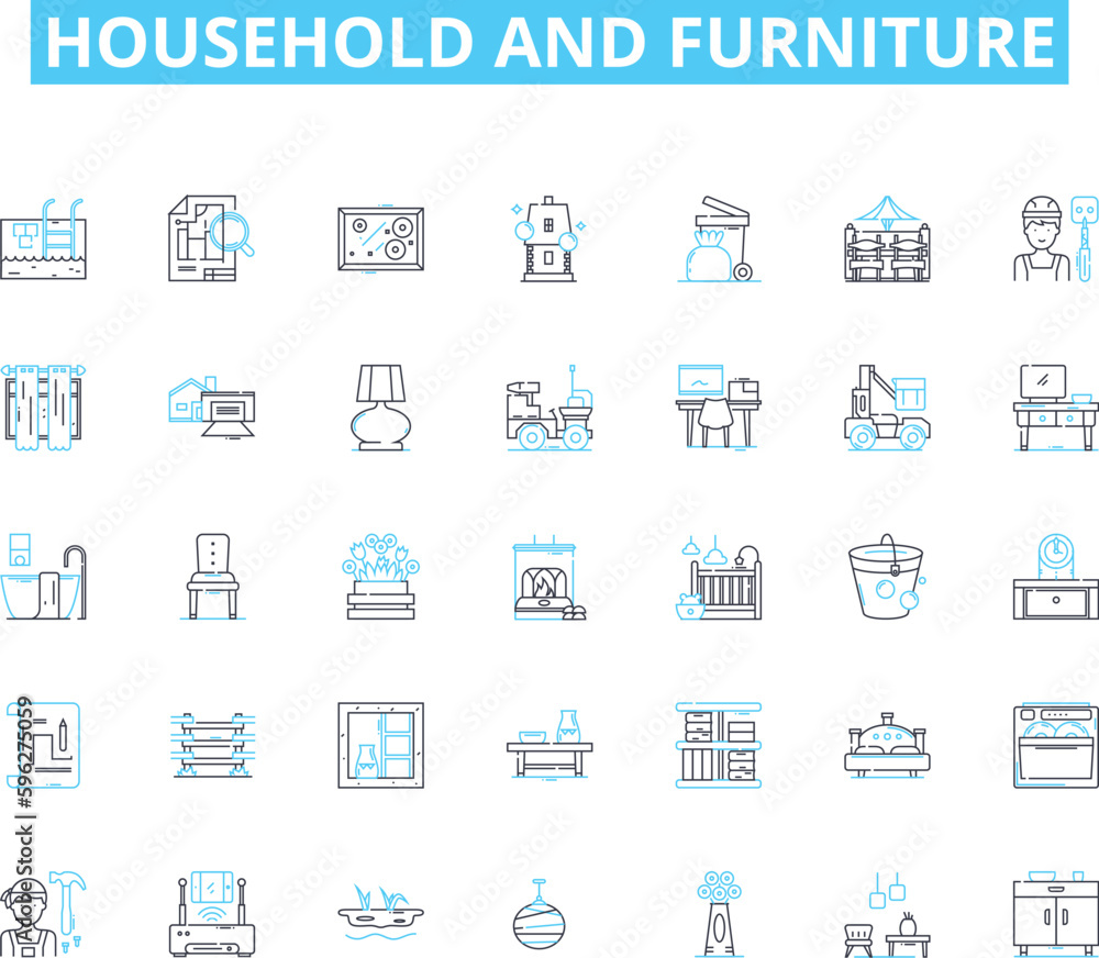 Household and furniture linear icons set. Sofa, Bed, Chair, Table, Shelf, Lamp, Rug line vector and concept signs. Mirror,Couch,Cushion outline illustrations Household and furniture linear icons set. Sofa, Bed, Chair, Table, Shelf, Lamp, Rug line vector and concept signs. Mirror,Couch,Cushion outline illustrations