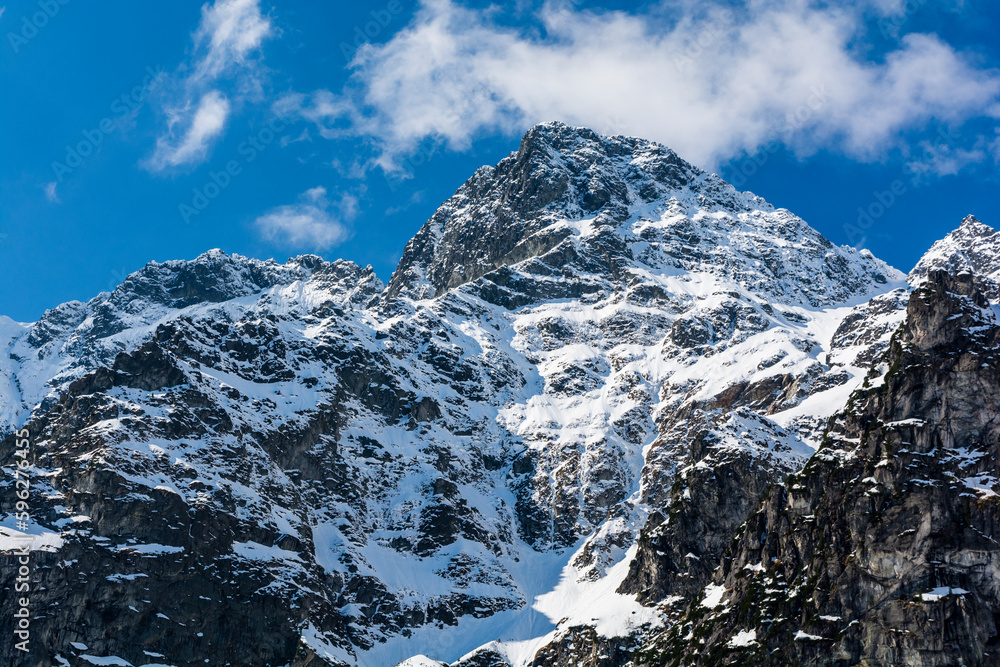 Winter north face with demanding climbing routes on Mount Mieguszowiecki Grand Peak (Velky Mengusovsky stit, Mieguszowiecki Szczyt Wielki).