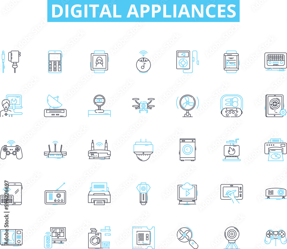 Digital appliances linear icons set. Smart, Reliable, Efficient, Connected, Innovative, Integrative, Sleek line vector and concept signs. Stylish,Intelligent,Streamlined outline illustrations Digital appliances linear icons set. Smart, Reliable, Efficient, Connected, Innovative, Integrative, Sleek line vector and concept signs. Stylish,Intelligent,Streamlined outline illustrations