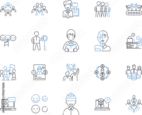 Managing executives line icons collection. Leadership, Direction, Strategy, Communication, Accountability, Delegation, Empowerment vector and linear illustration. Generative AI