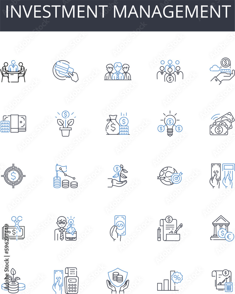 Investment management line icons collection. Wealth management, Asset management, Portfolio management, Financial management, My management, Capital management, Risk management vector Generative AI Investment management line icons collection. Wealth management, Asset management, Portfolio management, Financial management, My management, Capital management, Risk management vector Generative AI