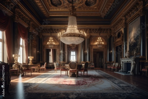 Photo Interior Hall of a Luxury Castle Palace, AI Generated
