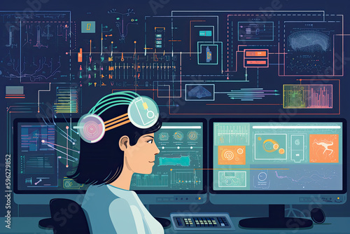 person using a brain - computer interface to control a variety of devices and systems with their thoughts, graphic illustration photo