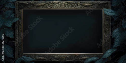 Stunning Dark Picture Frame With Leaf And Vine Design On Black Background - Perfect For Text Or Image Placement - Customizable Message And Image Space Included Frame Mockup Template Generative AI