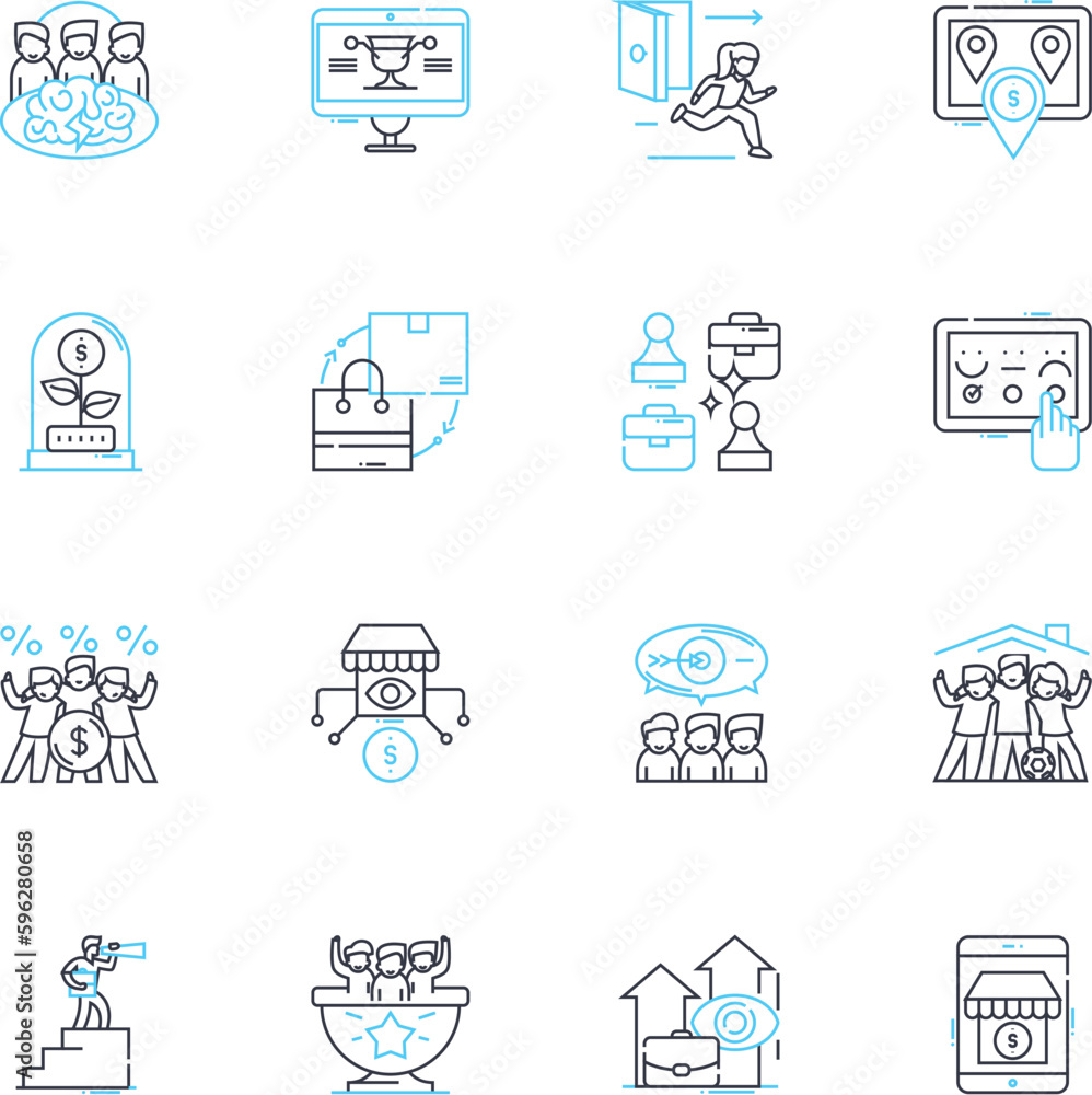 Technological innovation linear icons set. Disruption, Breakthrough, Disruptive, Cutting-edge, Piering, Futuristic, Innovative line vector and concept signs. Game-changing,Revolutionary,Radical