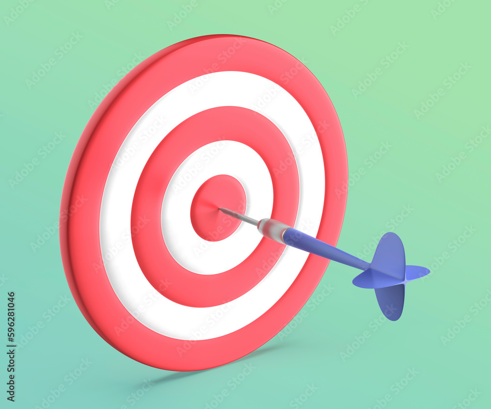 Arrow hit the center of target, 3D illustration