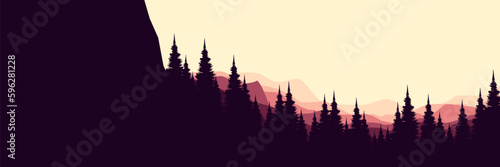 landscape mountain sky sunset outdoor forest silhouette vector illustration good for  wallpaper design  design template  background template  and tourism design template