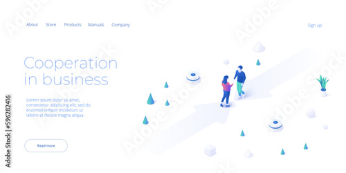 Teamwork concept vector illustration. Business team matching pieces of puzzle. Cooperation or partnership metaphor. Web banner layout template