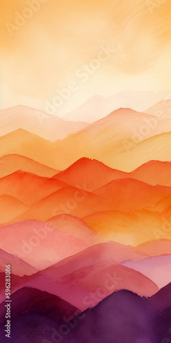 Watercolor background. Beautiful simple watercolor painting of mountains during sunset. generative ai. Watercolour background with beautiful warm hues