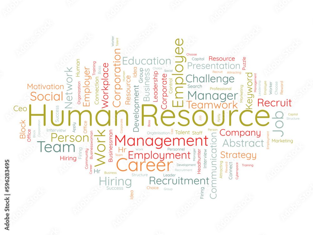 Word cloud background concept for Human resource. Business management, corporate employee development of teamwork presentation. vector illustration.