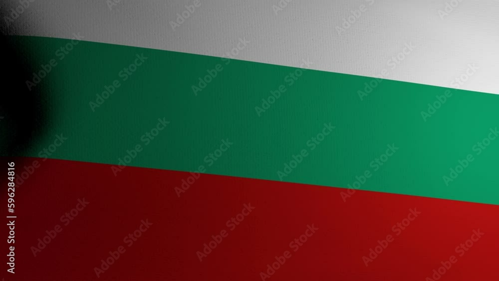 The flag of Bulgaria flutters in the wind. Symbol of statehood and sovereignty of the country. Testura fabric on the panel. Europe. Cg