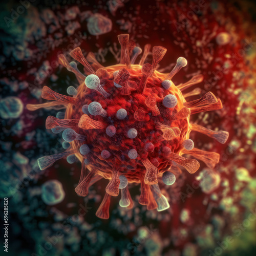 Abstract cell health science illustration. Virus abstract background in space. Generative AI. © Andrei Armiagov