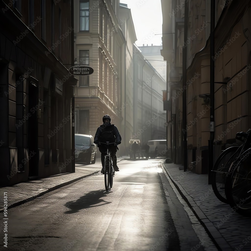 A Person Rides a Bicycle on a Street