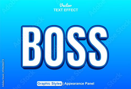 boss text effect with blue color graphic style editable.