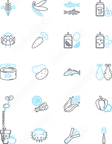Eatery linear icons set. Bistro, Cafe, Diner, Restaurant, Brasserie, Taqueria, Trattoria line vector and concept signs. Steakhouse,Sushi,Tapas outline illustrations