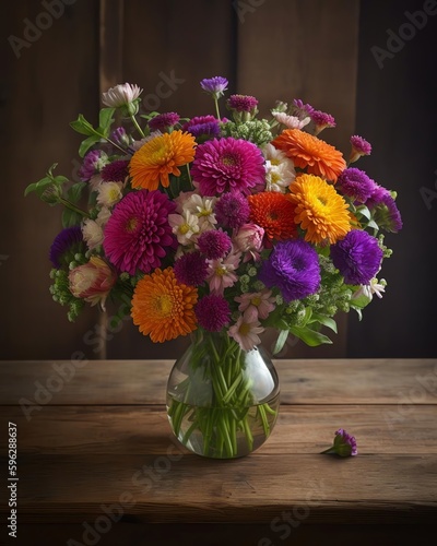 A Bouquet of Flowers in a Rustic Vase