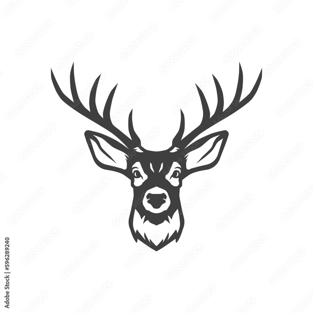 Naklejka premium Reindeer horned wild mammal animal head hunting vintage icon design vector illustration