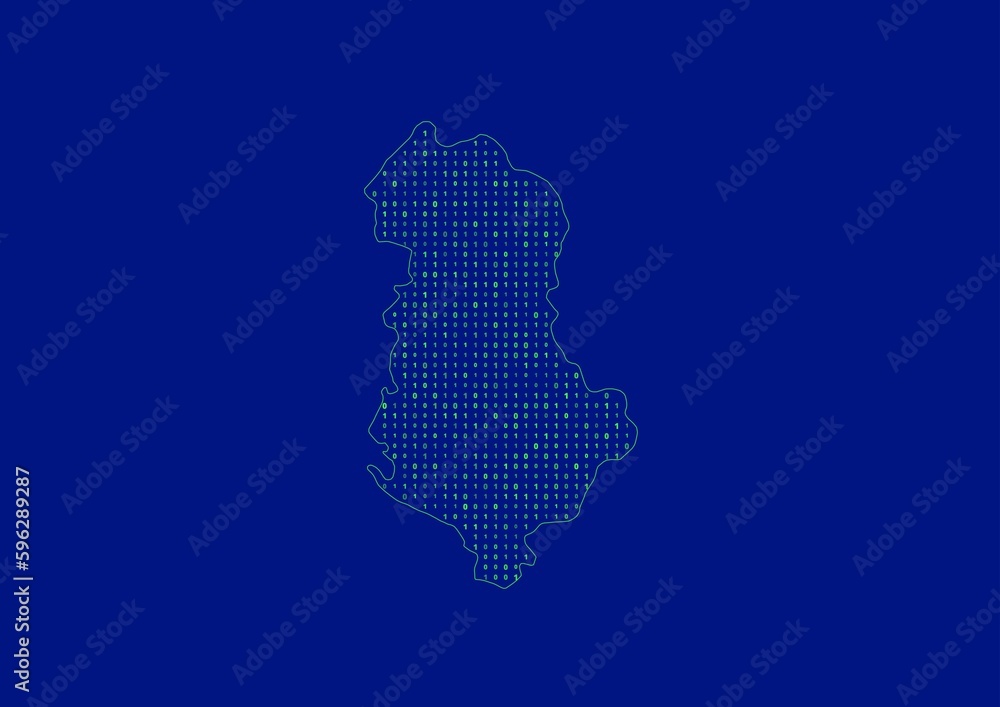 Albania map for technology or innovation or internet concepts. Minimalist country border filled with 1s and 0s. File is suitable for digital editing and prints of all sizes. Albania map for technology or innovation or internet concepts. Minimalist country border filled with 1s and 0s. File is suitable for digital editing and prints of all sizes.