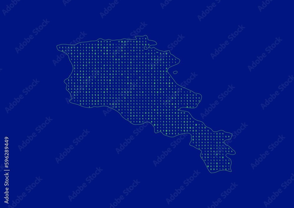 Armenia map for technology or innovation or internet concepts. Minimalist country border filled with 1s and 0s. File is suitable for digital editing and prints of all sizes.