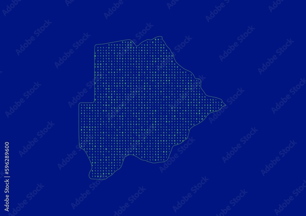 Botswana map for technology or innovation or internet concepts. Minimalist country border filled with 1s and 0s. File is suitable for digital editing and prints of all sizes.