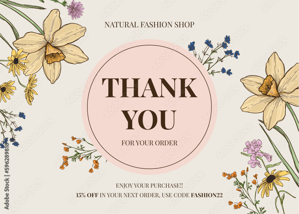 Thank You card with flowers Stock Vector | Adobe Stock