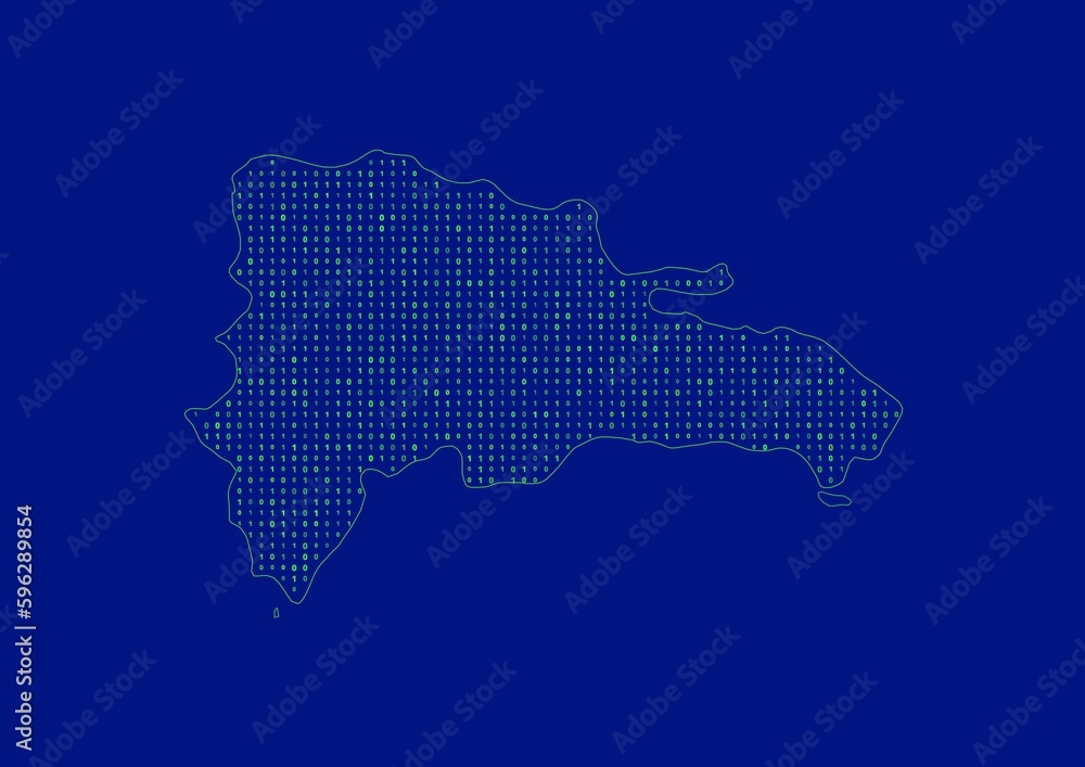 Dominican Republic map for technology or innovation or internet concepts. Minimalist country border filled with 1s and 0s. File is suitable for digital editing and prints of all sizes.