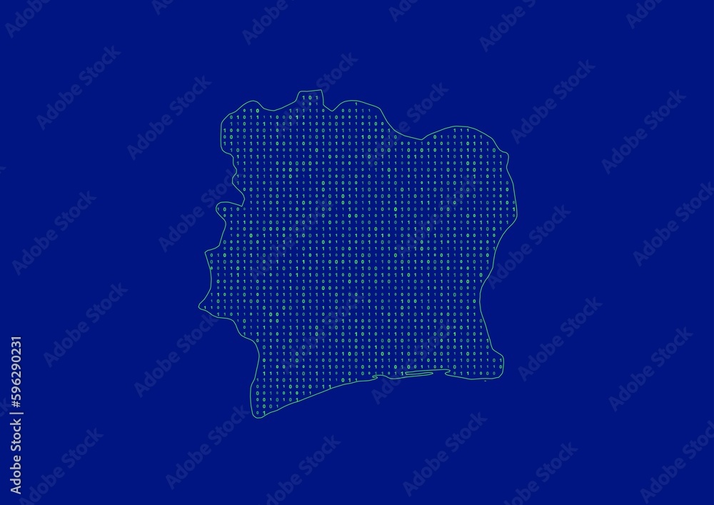 Ivory Coast map for technology or innovation or internet concepts. Minimalist country border filled with 1s and 0s. File is suitable for digital editing and prints of all sizes. Ivory Coast map for technology or innovation or internet concepts. Minimalist country border filled with 1s and 0s. File is suitable for digital editing and prints of all sizes.