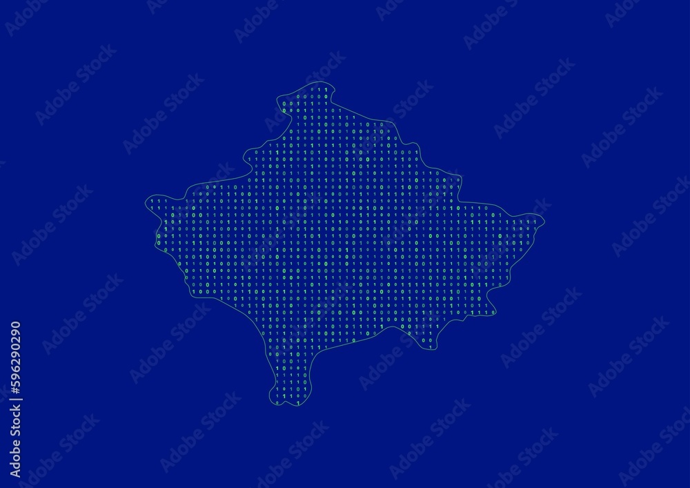 Kosovo map for technology or innovation or internet concepts. Minimalist country border filled with 1s and 0s. File is suitable for digital editing and prints of all sizes.