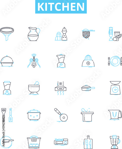 Kitchen vector line icons set. Kitchen, Room, Home, Cooking, Remodel, Appliance, Design illustration outline concept symbols and signs