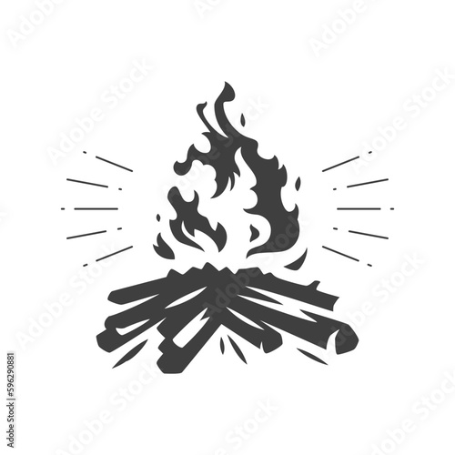 Campfire blaze burning flame firewood outdoor halt camping expedition vintage icon design vector