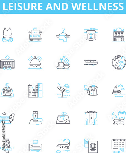 Leisure and wellness vector line icons set. Leisure, Wellness, Relaxation, Vacation, Fitness, Fun, Health illustration outline concept symbols and signs