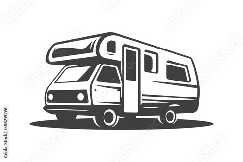 Camper van RV summer camping travel vacation comfortable truck car isometric icon vintage vector