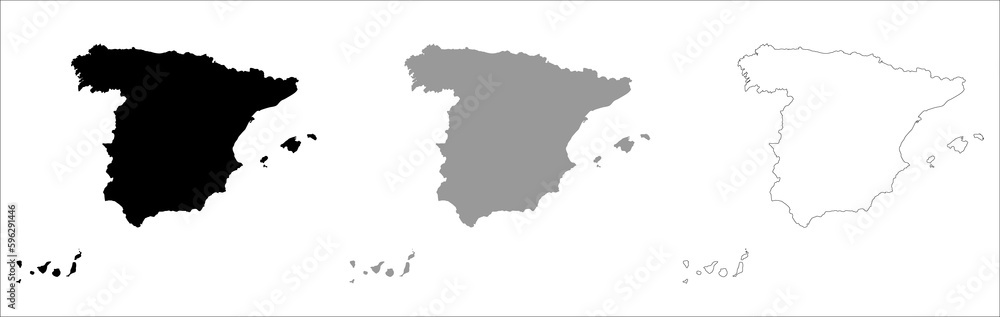 Spain map set with black, grey and white cccolor 