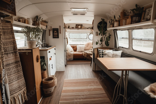 A cozy and relaxing converted van interior