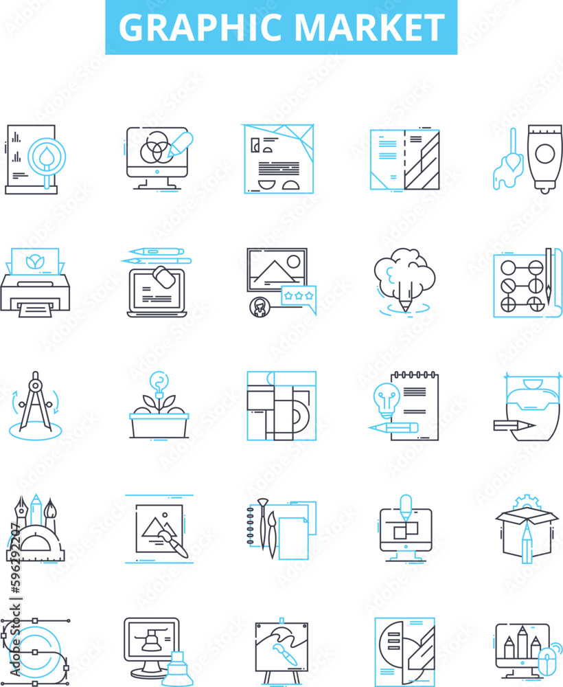 Graphic market vector line icons set. Graphic, Design, Market, Printing, Graphic Art, Illustration, Advertising illustration outline concept symbols and signs Graphic market vector line icons set. Graphic, Design, Market, Printing, Graphic Art, Illustration, Advertising illustration outline concept symbols and signs