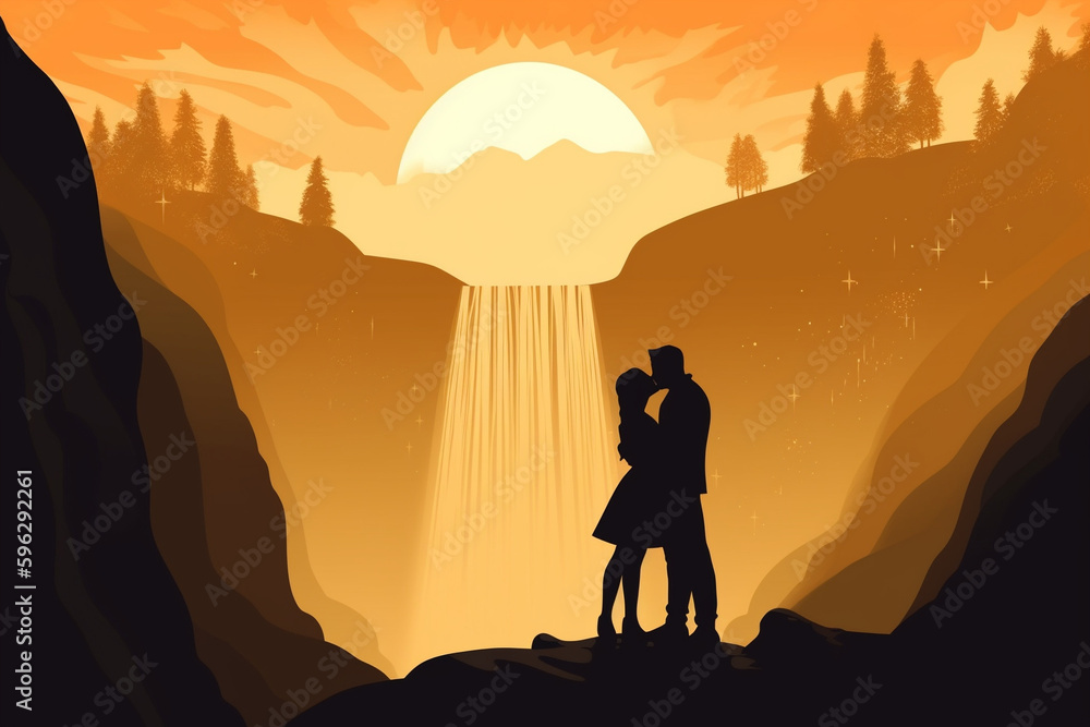  A vector image of a sunset, waterfall, generative IA