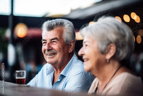 A senior couple enjoying a bar on vacation