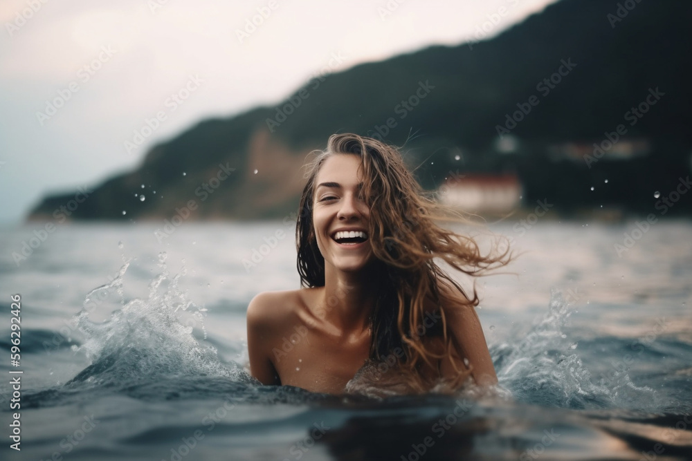 woman swimming on the sea and having fun