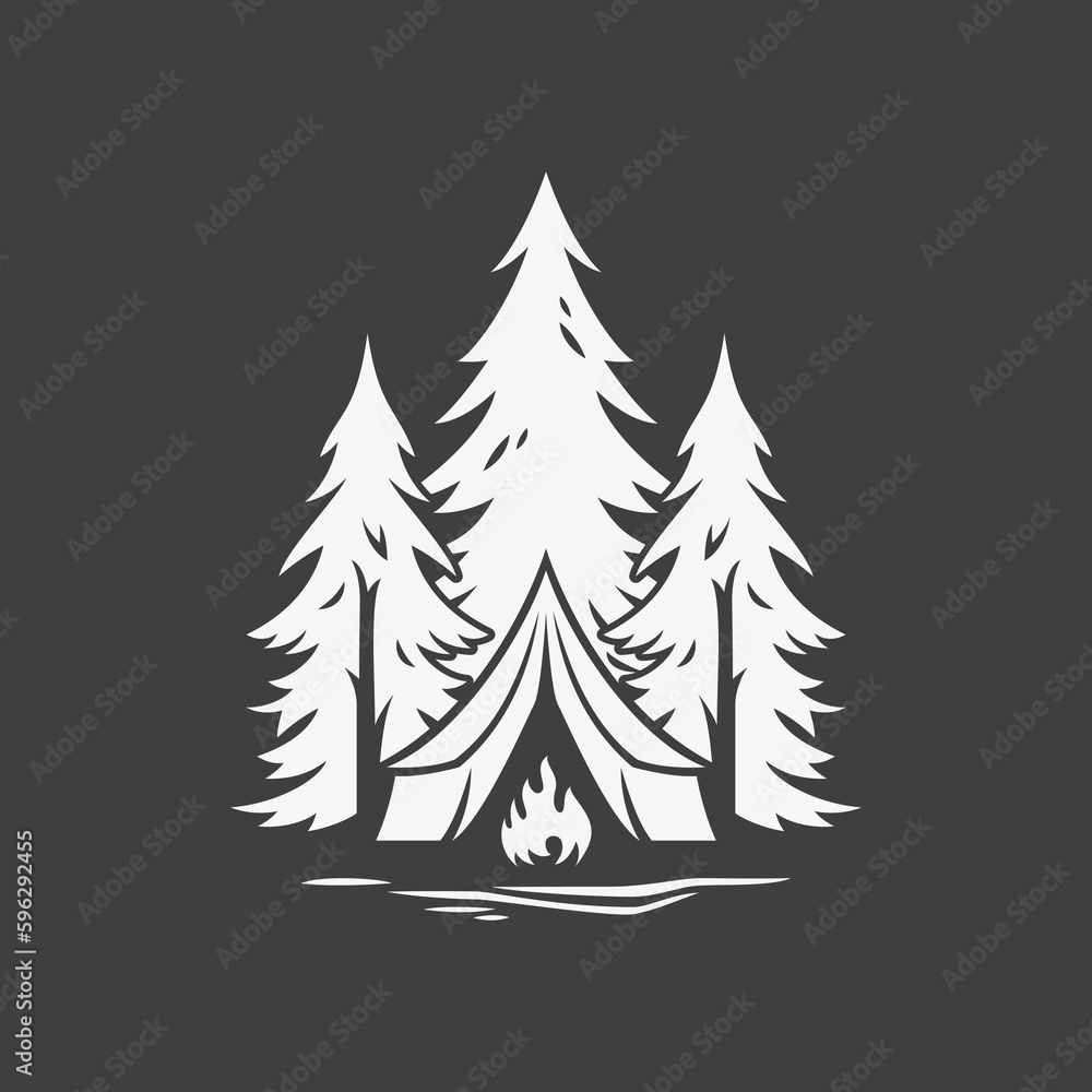 Obraz premium Camping tent hiking nature tourism scout expedition forest vintage t shirt print design icon vector