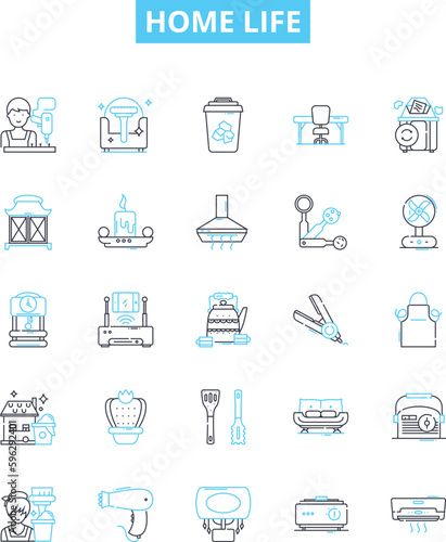 Home life vector line icons set. Residence, Family, Comfort, Relationships, Harmony, Security, Coziness illustration outline concept symbols and signs