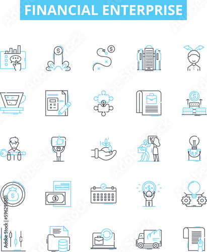 Financial enterprise vector line icons set. Finance, Enterprise, Investment, Banking, Accounting, Taxation, Wealth illustration outline concept symbols and signs